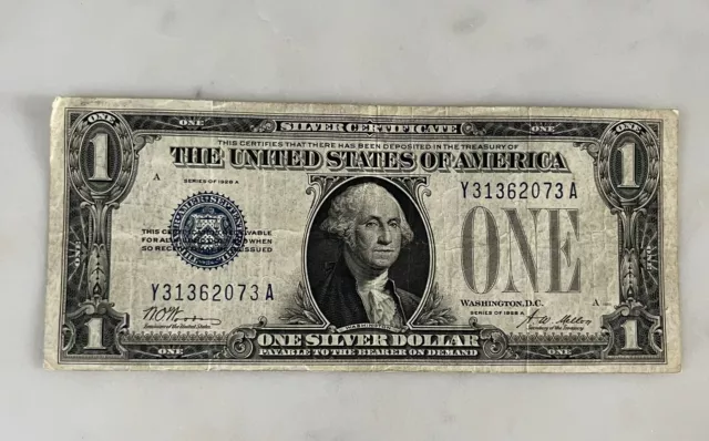 US Silver Certificate 1928-A One Dollar Blue Seal Funny Back Note