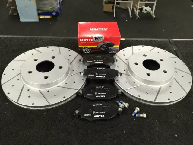 Ford Mondeo Mk3 2000-2007 Drilled Grooved Front Brake Discs Mintex Pads