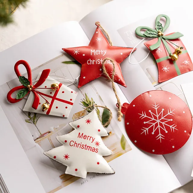 Iron Christmas Tree Hanging Ornaments Handmade Gift Box Star Bells Pendants