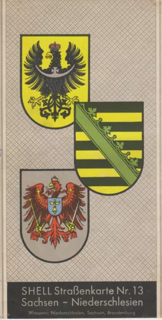 Shell Reisedienst Strassenkarte 13 Sachsen Niederschlesien  Wappen 1934-1935