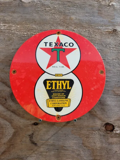 Vintage Texaco Porcelain Sign Texas Motor Oil Gas Garage Service Pump Ethyl 12"