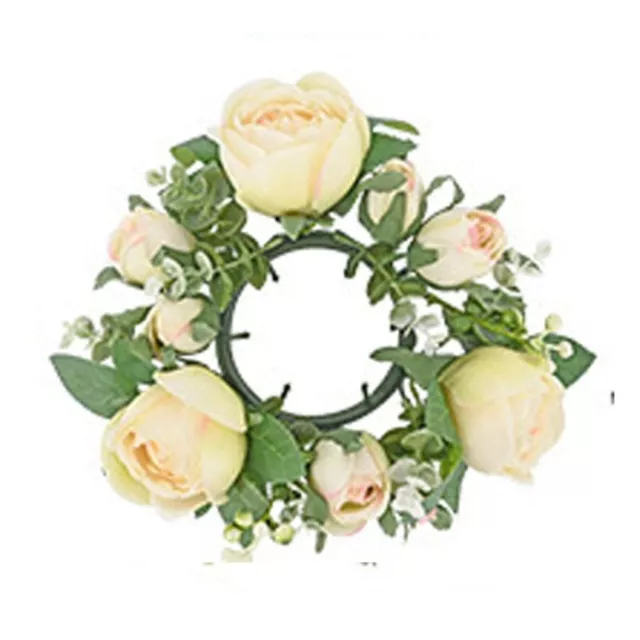 Rose Candle Rings Artificial Flower Candlestick Wreath  Wedding Decor