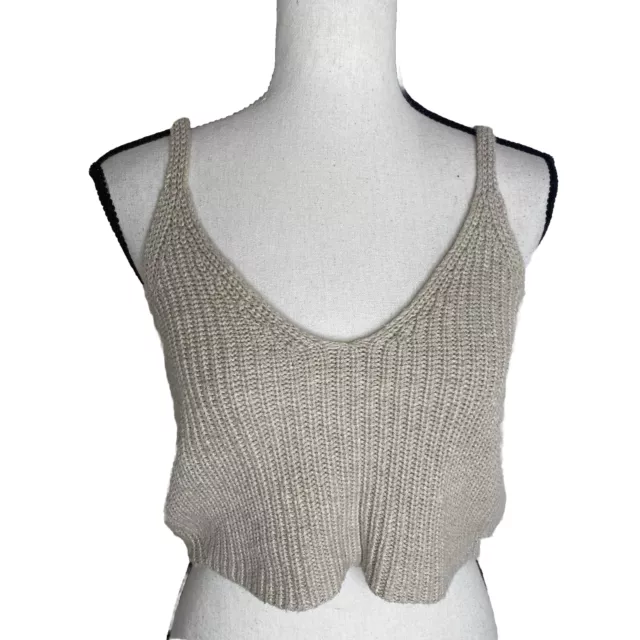 BP Women's Medium Nordstrom Khaki Beige Chunky Knit Cropped Tank Top V-Neck