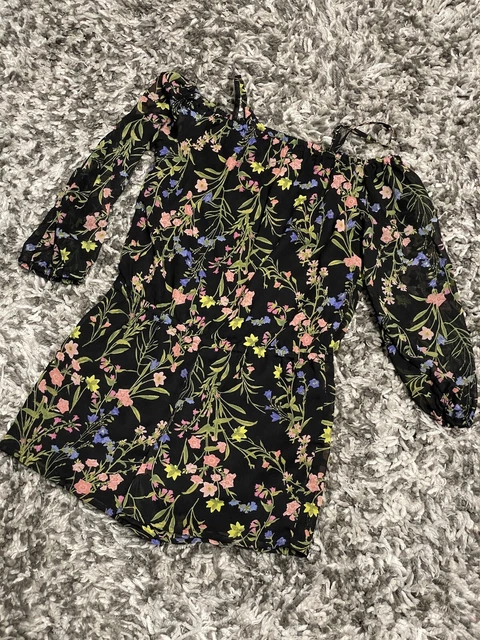 Children’s place cold shoulder Black/Floral girls dress M 7/8