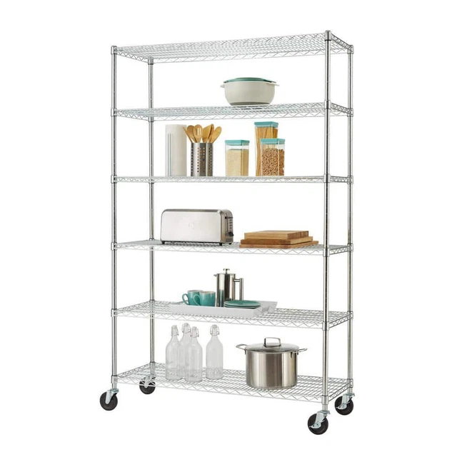 TRINITY Rolling Garage Shelving Unit 48"W x 77"H x 18"D 6-Tier Steel Wire Chrome