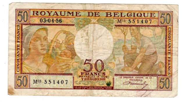 Belgique Belgium BELGIE Billet 50 Francs 03/04/ 1956   P133   BON ETAT