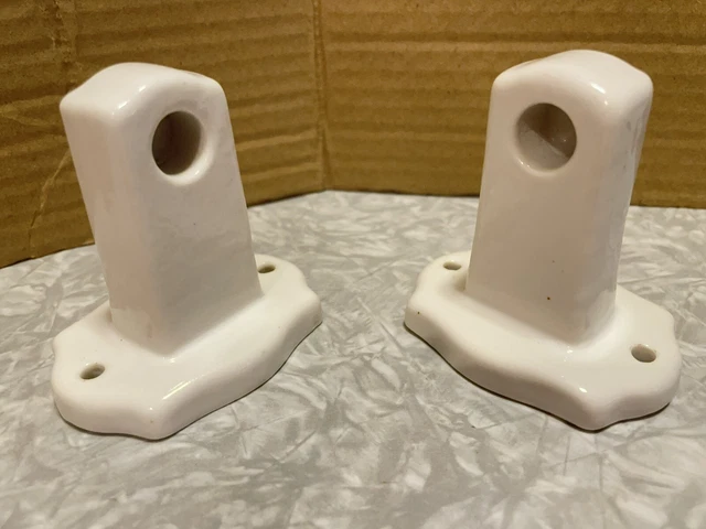 PAIR BEAUTIFUL VTG WHITE PORCELAIN CERAMIC TOWEL BAR BRACKETS for ½” ROD