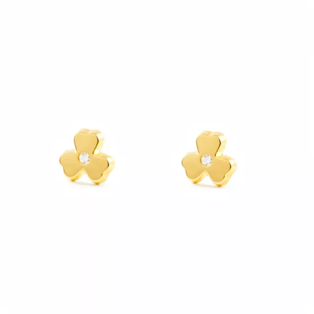 Boucles d'Oreilles Enfant trèfle Or Jaune 9 Carats (T2096P9K)