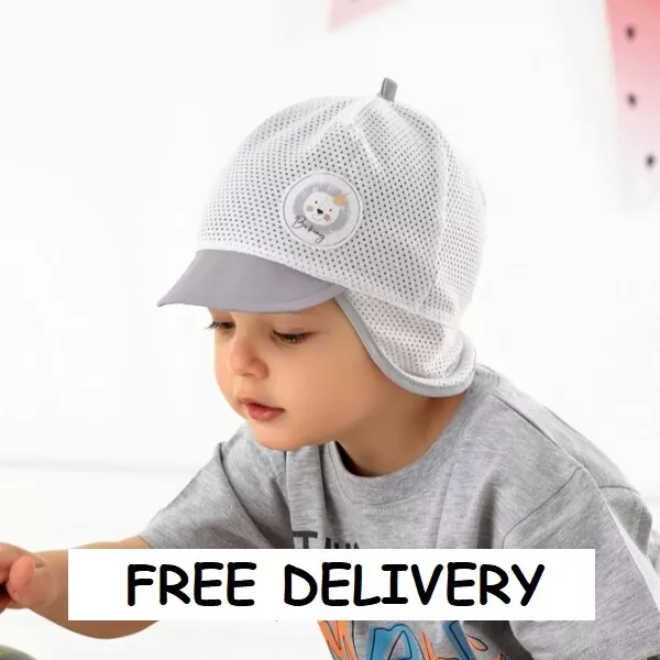 100% Cotton summer boys MESH sun HAT 12-24 months 2-3 BABY CAP neck protection