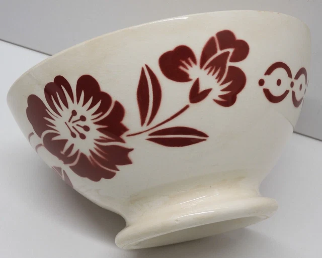 -ANCIEN GRAND BOL DIGOIN CERAMIQUE GROSSE FLEUR ROUGE Foncé déco cuisine  D