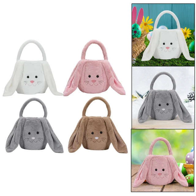 Niedlicher Plüsch Ostern Hase Korb Eimer mit Plüsch Langohr Süßigkeiten Geschenke Tasche