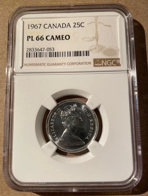 1967 Canada 25 Cents NGC PL 66 Cameo  Proof Like - Only 18 Higher Grades! Silver