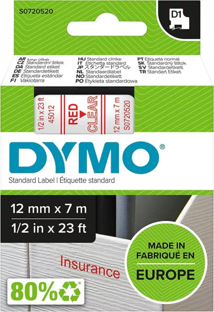 original DYMO Schrift­band D1 45012 S0720520, 12 mm rot auf trans­pa­rent