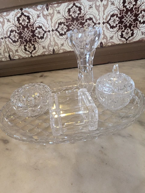 VINTAGE CRYSTAL DIAMOND cut dressing table set $43.10 - PicClick AU