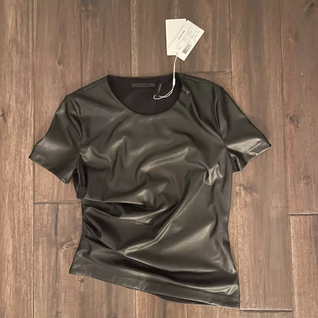 Helmut Lang Black Faux Leather Twist Short Sleeve Top M NWT $295 Retail