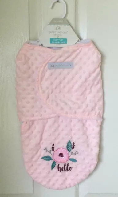 PETITE L'AMOUR Swaddle Sack Super Soft Blanket Pink EMBROIDERED Flower New