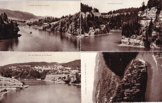 Lot de 4 cartes postales anciennes postcards BASSINS DU DOUBS VILLERS-LE-LAC