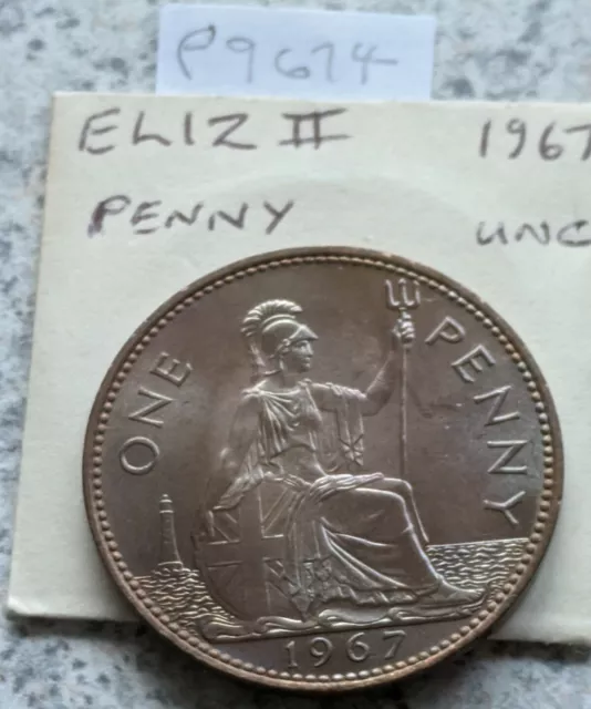 1967 Elizabeth II 1d Penny Copper Coin Last Predecimal Uncirculated with Lustre