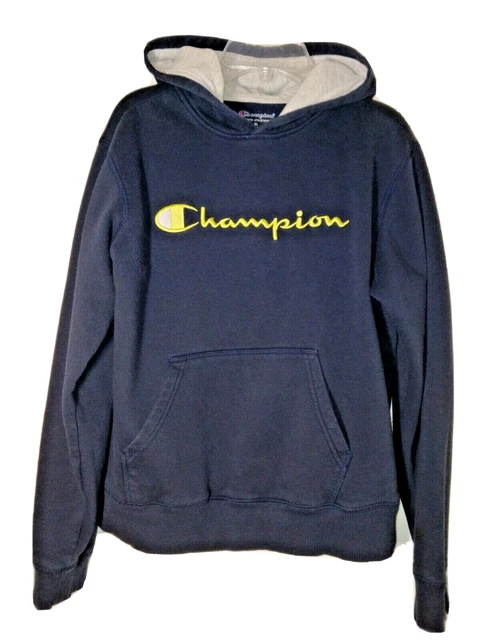 Champion Hoodie Sweatshirt Pullover Youth Size XL Navy Blue/Yellow Pockets