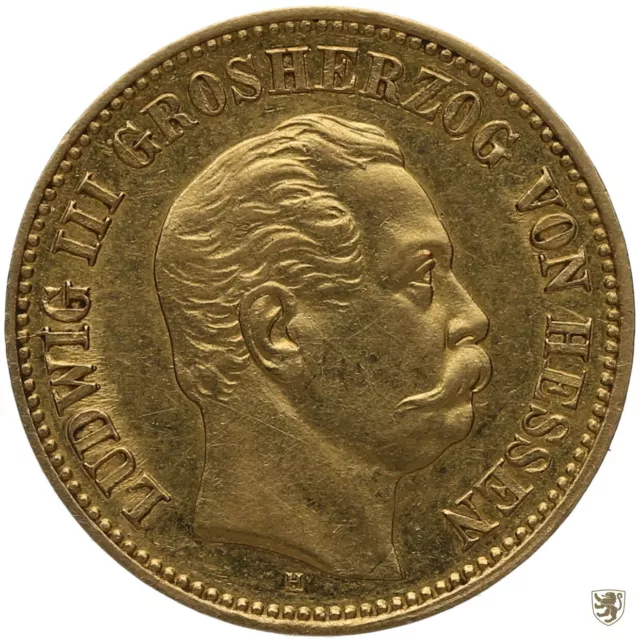 HESSEN 5 Mark, Gold, 1877 H, Ludwig III, Jg. 215