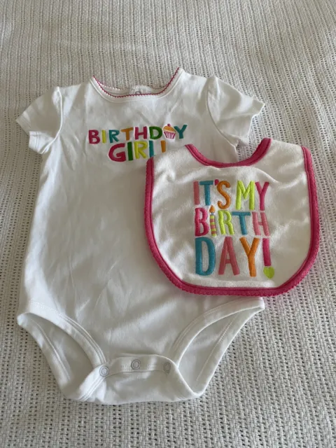 Carters Baby Girl Size 24 Months “Birthday Girl!” Bodysuit and Bib Set
