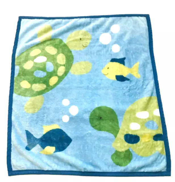 Cocalo Turtle Reef Plush Baby Blanket Sea Ocean Fish Turtle Blue Green Blue Trim