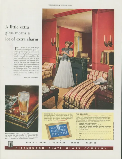 1949 Pittsburgh Plate Glass Extra Charm Woman Gown Glamour Vintage Print Ad SP17