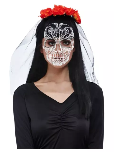 Día de los Muertos Diadema con Impreso Velo Mujer Novia Disfraz de Halloween