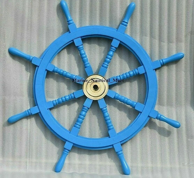 24'' Wooden Ship Steering Blue Wheel Home Wall Decor Christmas Wall Decor Gift