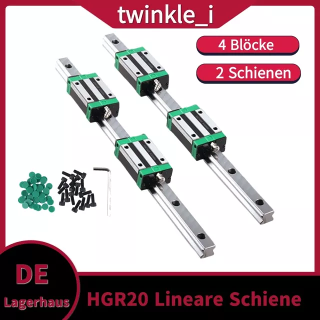2PCS HGR20 Linearführung Gleitschiene Rail 200-2000mm+ 4xPCS HGH20CA Gleitblocks