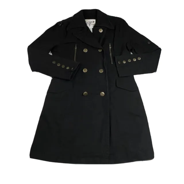 VTG B's Closet Women's Large Double Breasted Military Style Trench Coat Black