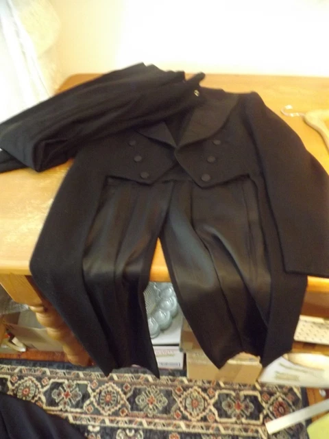 vtg BLACK WOOL tuxedo LONG TAILS & PANTS Crawford Clothier S-M 30W HALLOWEEN
