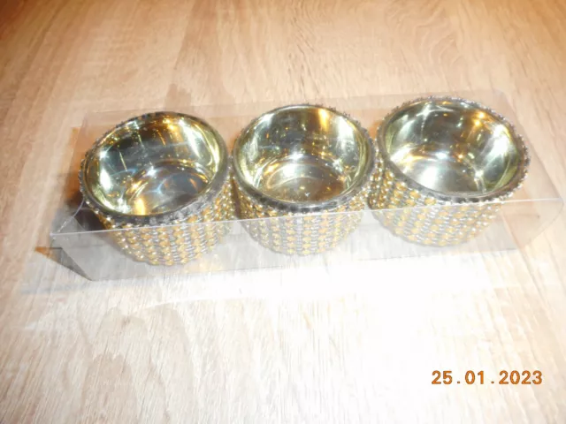 Teelichtglas  * Teelichthalter *  3er-Set golden strukturiert 5x3 cm