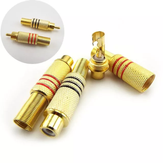 Gold RCA Female Male Plug Jack Solder Audio Phono AV Cable Adapter Connectors
