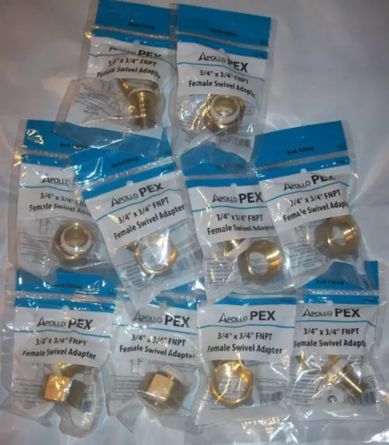 Lot of 10 Apollo PEX Brass Female Swivel Adapter 3/4” X 3/4” FNPT Lead Free (T17