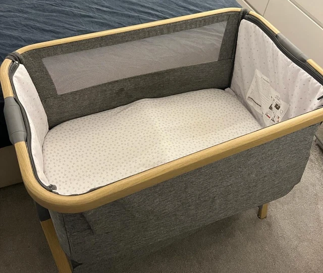 TUTTI BAMBINI COZEE Air Bedside Rocking Crib, Oak & Silver Baby Cot Bed