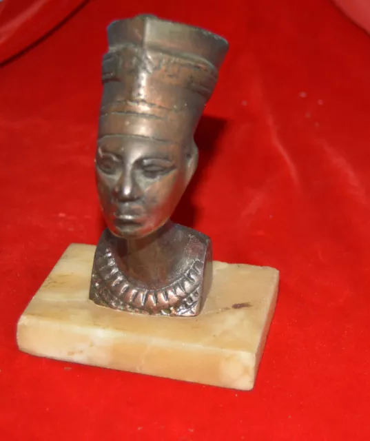 vtg Bronze Egyptian Queen NEFERTITI  Figurine on onyx Base 5" LAST CHANCE