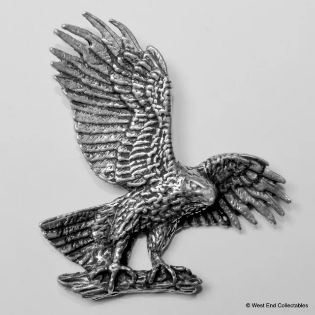 Eagle Spread Wings Silver Pewter Brooch Gift - UK Made- Falconry Hawk