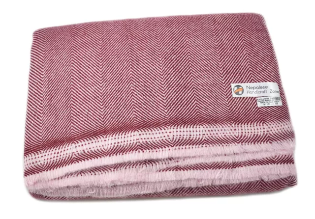 100% Cashmere Throw/ Maroon Herringbone 54"x108" -Nepalese Handicraft Zone