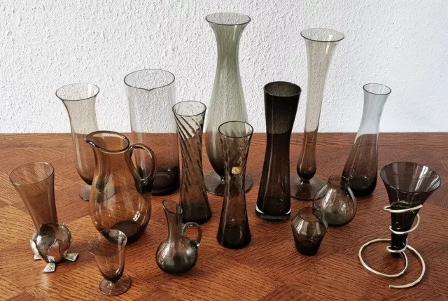 15 tolle WMF - Gral - Taube Glas Vasen -  Turmalin / Rauchglas  - 50/60er Jahre