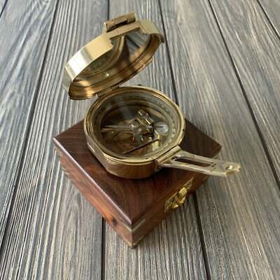 Brass Brunton Pocket Compass Nautical Gift with wooden box