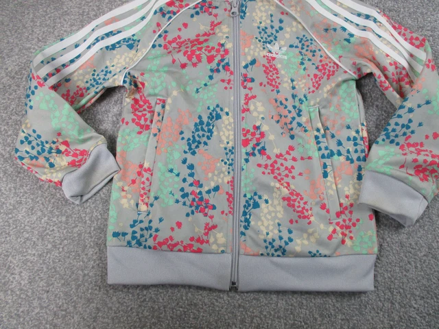 Giacca da pista Adidas ragazze 6-7 anni nera cerniera intera manica lunga floreale gioventù 3