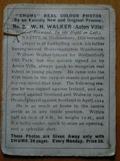 W H Walker Aston Villa #2 Kumpels periodische echte Farbfotos (Fußballer) 1922 2
