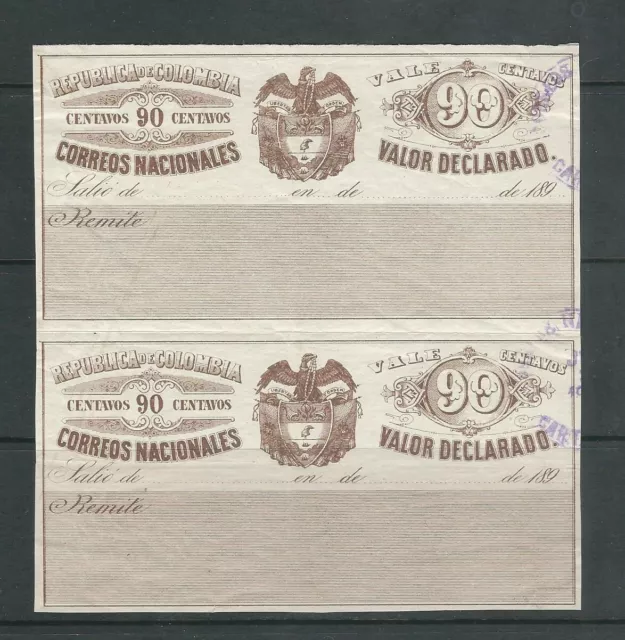 Colombia 1890 Valor Declarado Briefmarke Ungebraucht (?) Paar Voll Gummi Minor