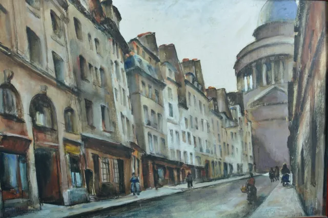 Tableau ancien Vue de la rue Valette Panthéon 5e Paris  Cesar Bron Vlaminck 1930 3