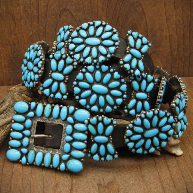 Vintage Sterling Silver and Blue Turquoise Concho Belt by Don Lucas Vintage Sterling Silver and Blue Turquoise Concho Belt by Don Lucas