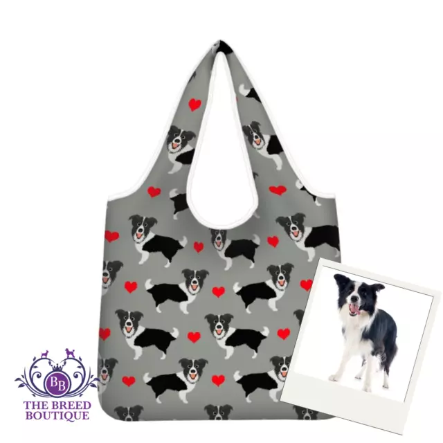 Border Collie Shopping Bag Reusable Foldable Washable Fun Border Collie Tote Bag