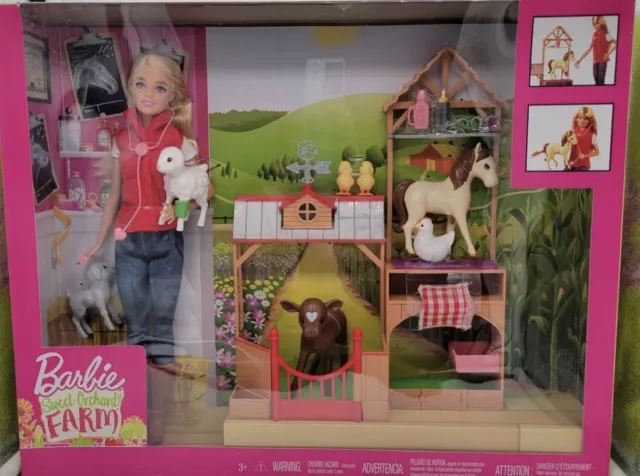Barbie sweet orchard farm toy tractor and wagon playset with 2 animals and more cheap