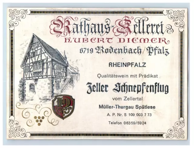 1970's-80's Rathaus Rellerei Rheinpfalz German Wine Label Original S19E