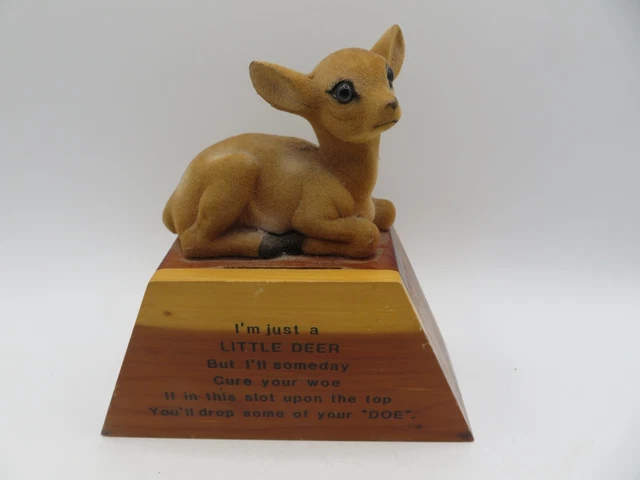 Vintage Wood Bank With Flocked Fawn Deer Doe - Kennywood -  Pittsburgh, PA